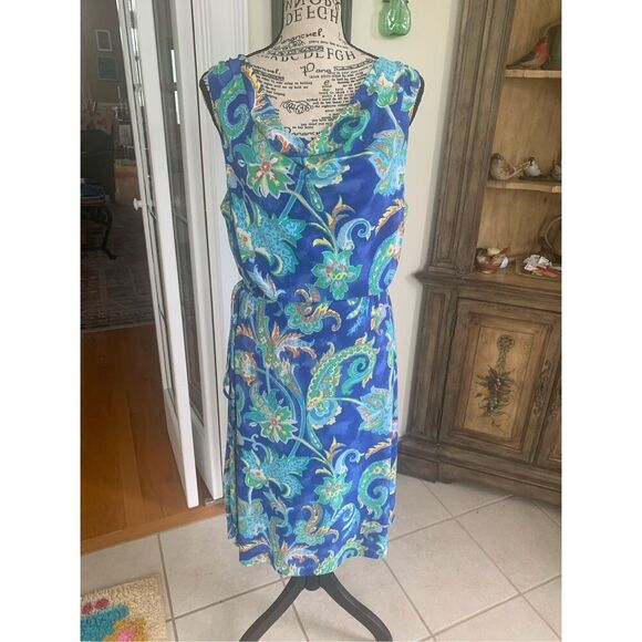 Lauren by Ralph Lauren Aleera Blue Paisley Jersey Cowl Neck Dress - Picture 7 of 9